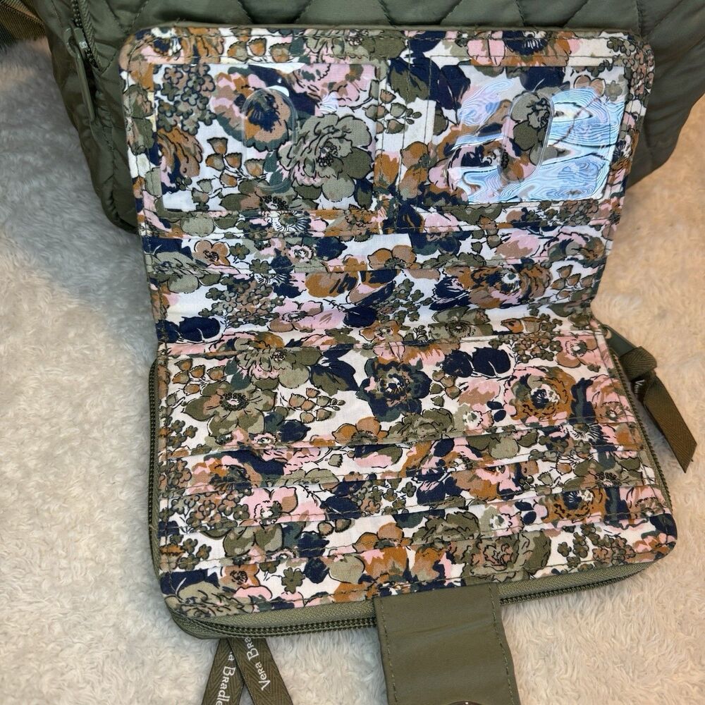Vera Bradley quilted back pack olive leaf green with matching wallet lighten up - Picture 3 of 15